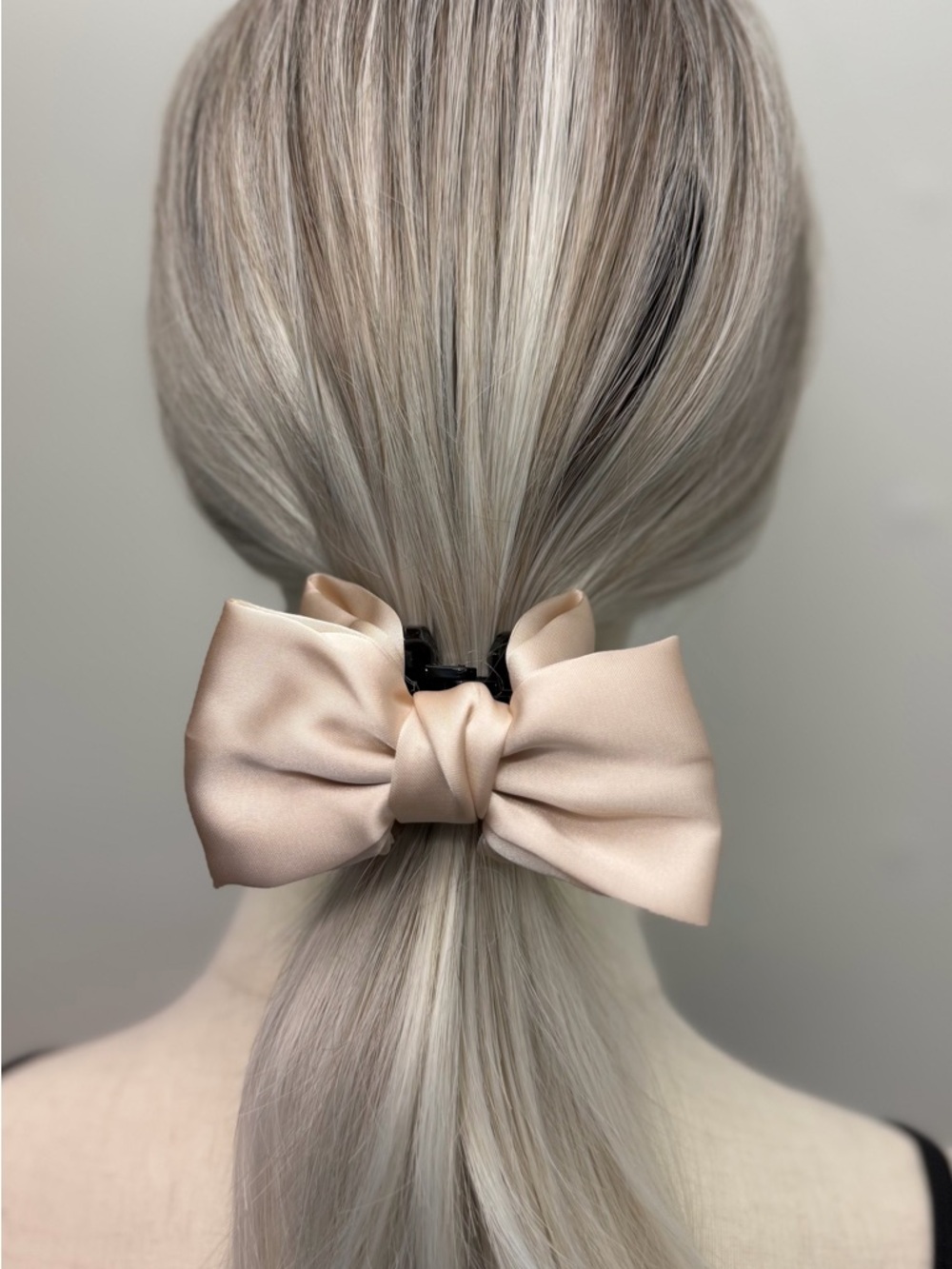 Satin Bow Hair Clip Beige Red Black Hair Bow Barrette Elegant Minimalist